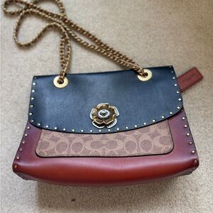 Coach Black and Brown Shoulder Bag with Gold Accents